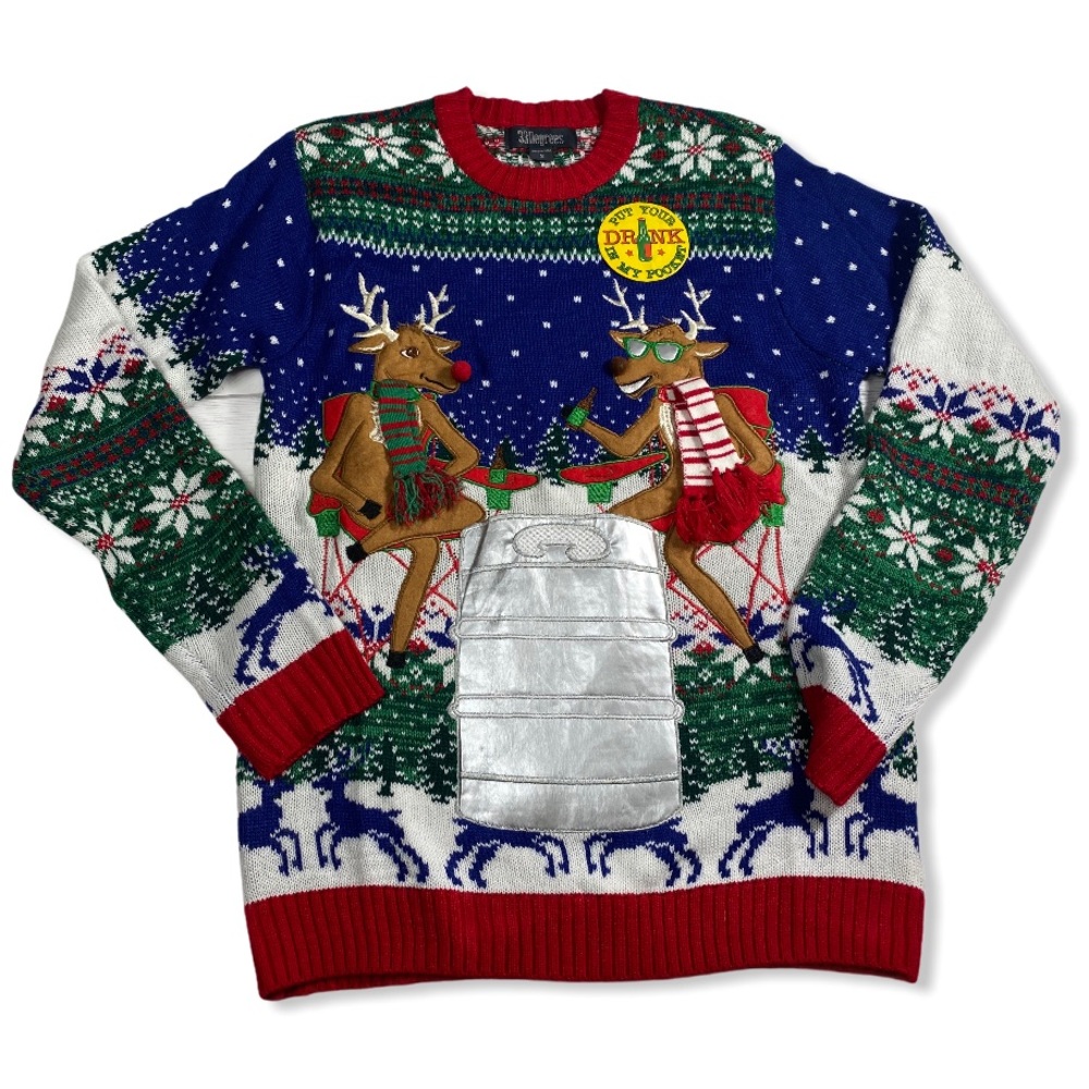 33 DEGREES | Christmas Sweater 2 Deer Beer Pocket